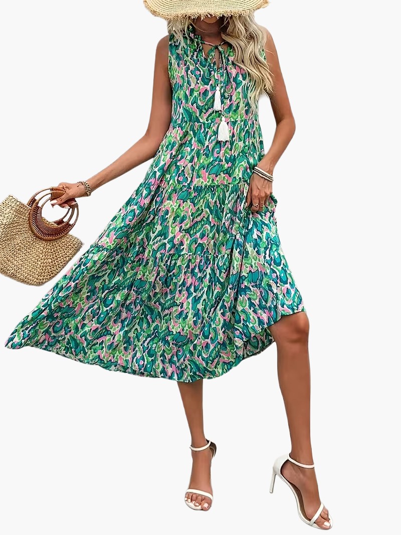 Robe Femme Élégante Sans Manches Style Bohème pour Été et Printemps