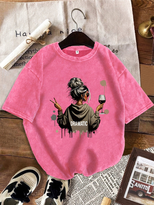T-shirt Femme Style Décontracté Motif Dramatique avec Illustration Moderne