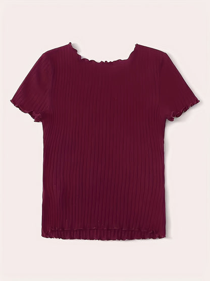 T-shirt til kvinder med korte ærmer i chic ribstrikket hverdagsstil