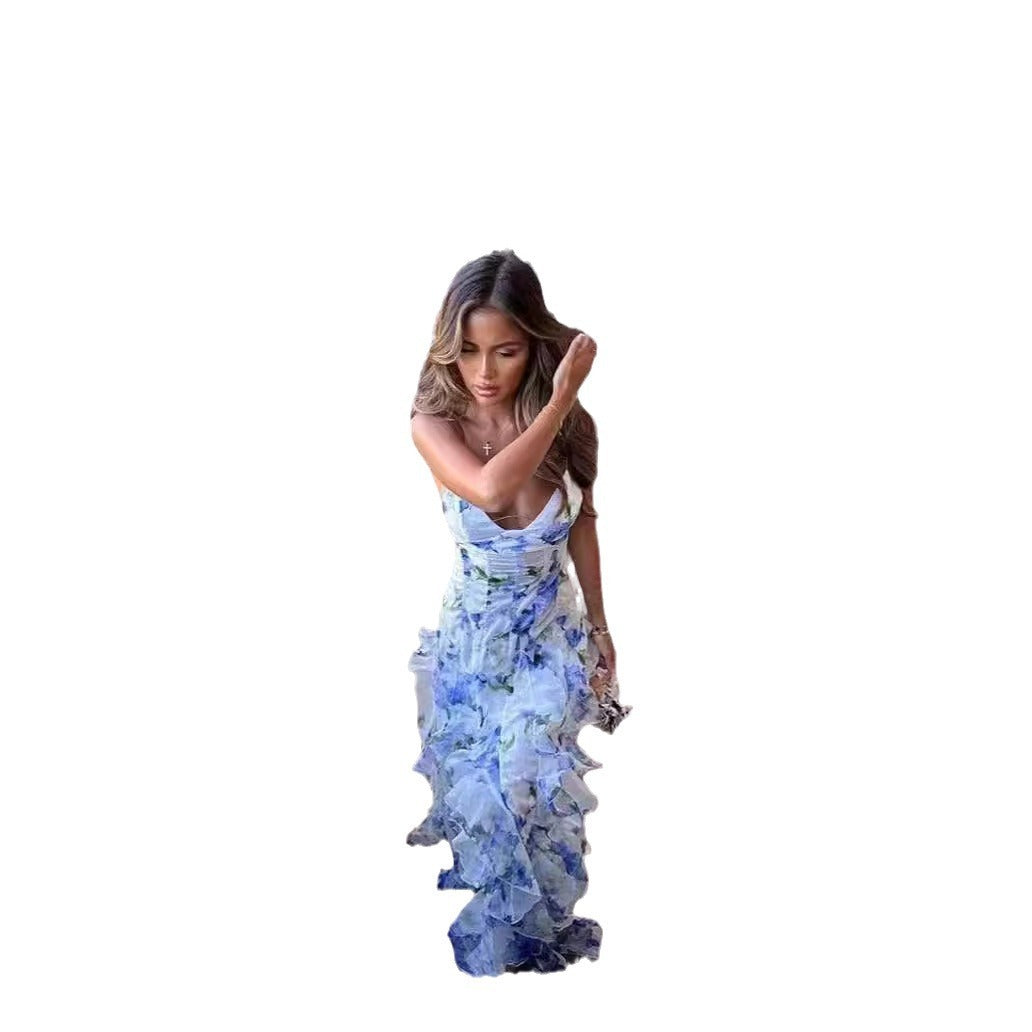 Robe longue femme style féérique élégante à imprimé floral pour soirées et événements