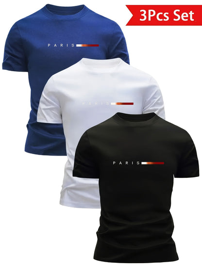 Lot de 3 T-shirts Homme Style Moderne "PARIS" – Idéal Pour le Quotidien et le Sport