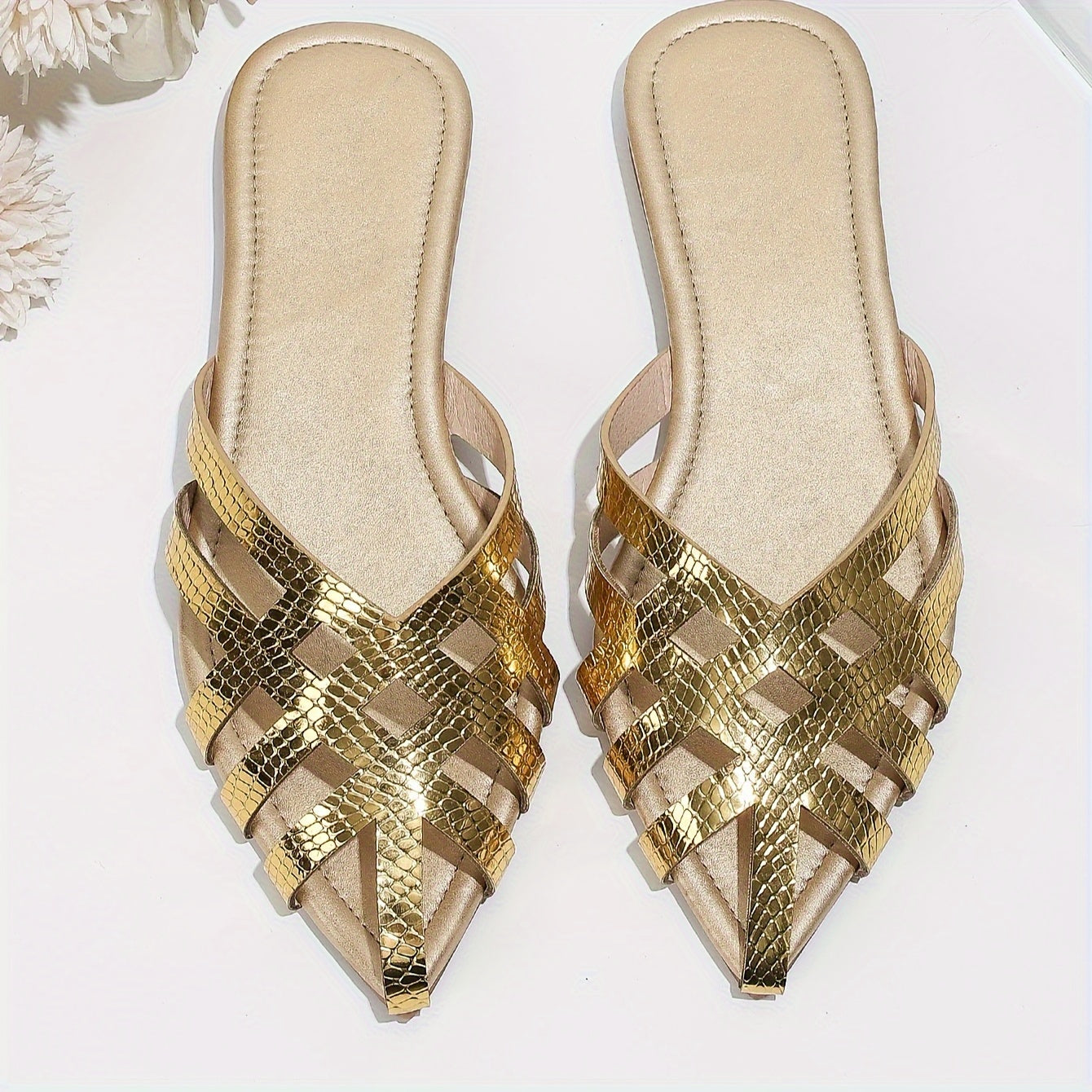 Mules plates femme à bout pointu style tressé chic pour usage quotidien et soirée