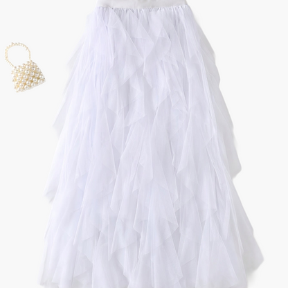 Jupe longue à volants style bohème pour femme, élégante et tendance, idéale pour occasions spéciales et looks romantiques