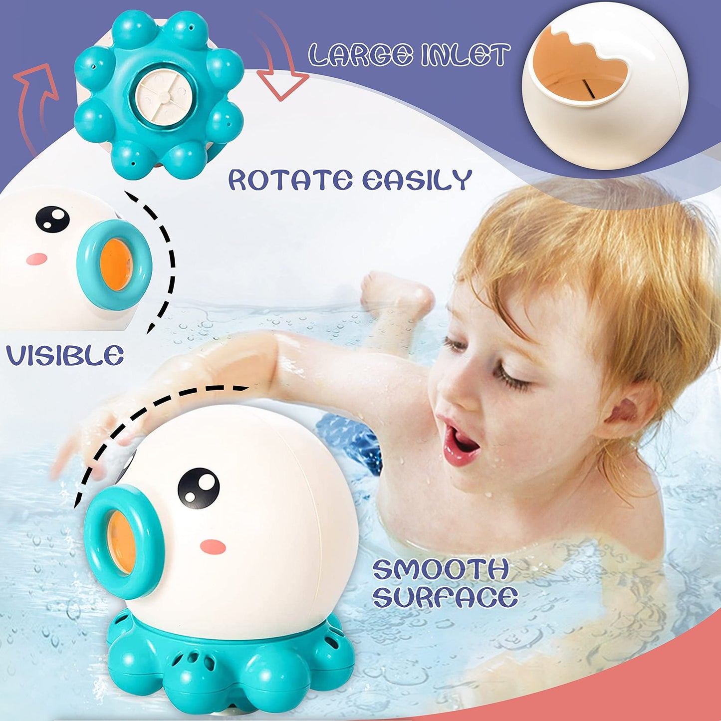 Jouet de Bain Bébé Pulvérisateur Poulpe pour Garçons et Filles – Jouet Éducatif et Ludique pour Baignoire et Piscine – Idéal pour 0 à 5 Ans