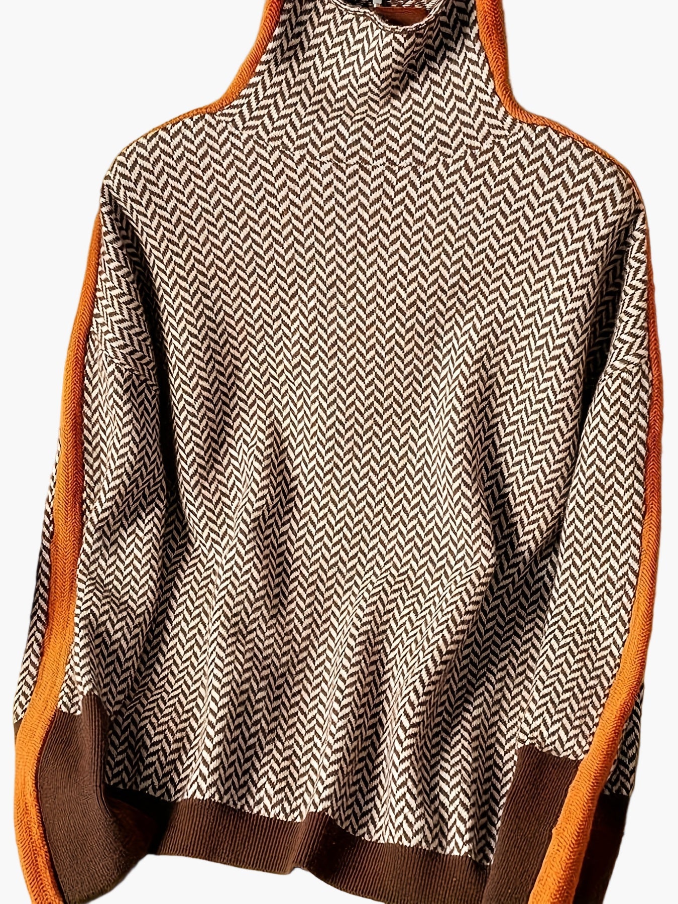 Pull Hiver Femme Col Montant Motif Géométrique Style Élégant Décontracté