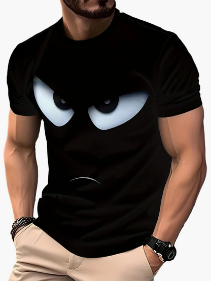 Herre T-shirt med intenst blik mønster, afslappet stil, ideel til hverdag