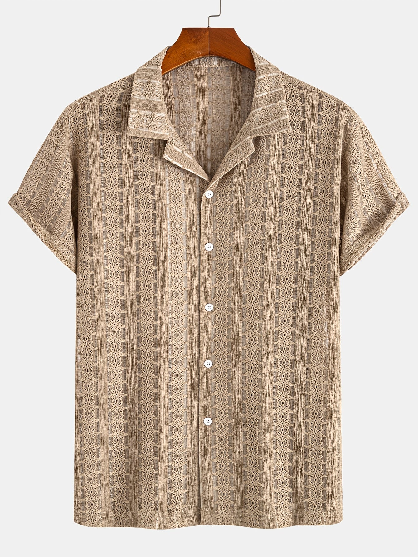 Camisa de vacaciones para hombre de manga corta, estilo resort, elegante y calada