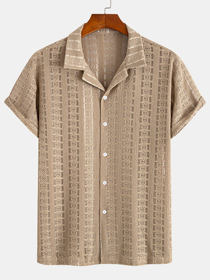 Camisa de vacaciones para hombre de manga corta, estilo resort, elegante y calada