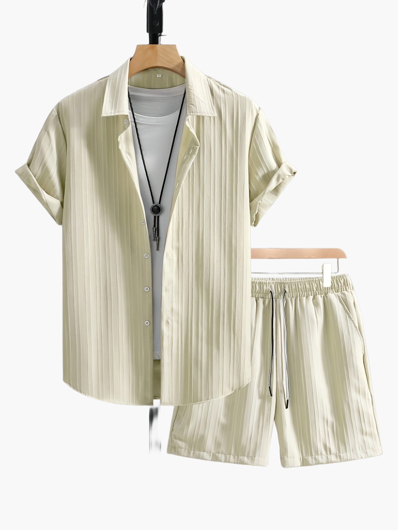 Men's Casual Shirt and Shorts Set Pleated Style - Chic and Modern Summer Look