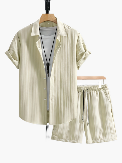 Men's Casual Shirt and Shorts Set Pleated Style - Chic and Modern Summer Look