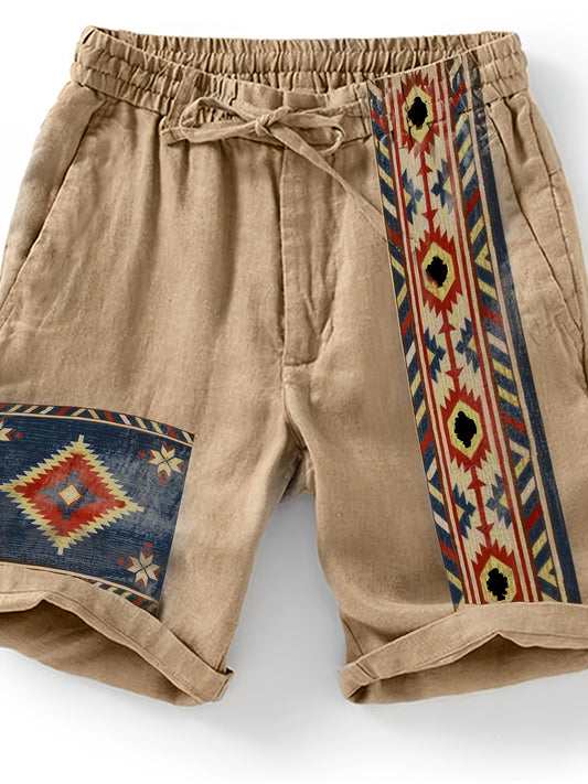 Short etnico uomo con motivi geometrici e stampe tradizionali per un look casual alla moda