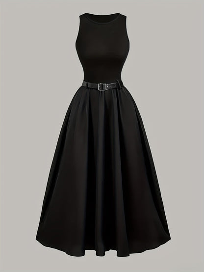 Robe longue élégante sans manches avec ceinture pour femme - style bal chic