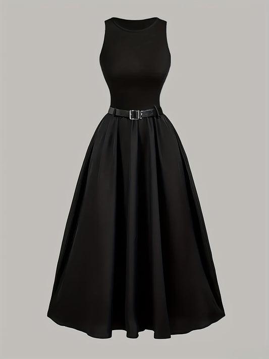Abito lungo elegante senza maniche con cintura da donna - stile ballo chic