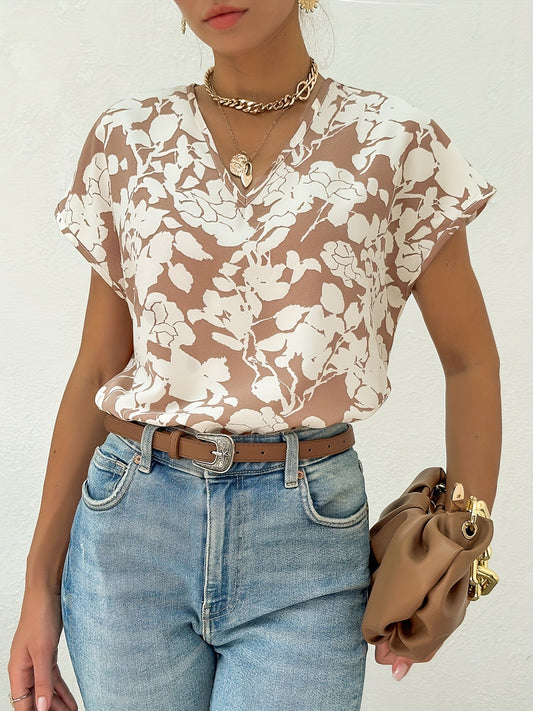 Blusa Donna Elegante Stile Floreale Scollo a V per Uso Quotidiano e Professionale