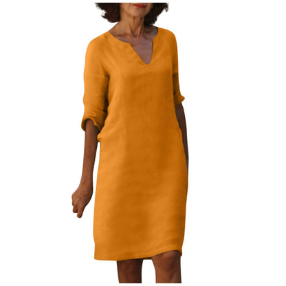 Imogen – Robe rétro en coton et lin à taille haute