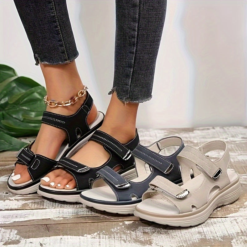 Sandales compensées confort pour femme à scratch, style décontracté et marche estivale