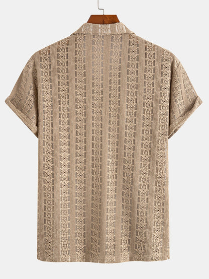 Camisa de vacaciones para hombre de manga corta, estilo resort, elegante y calada