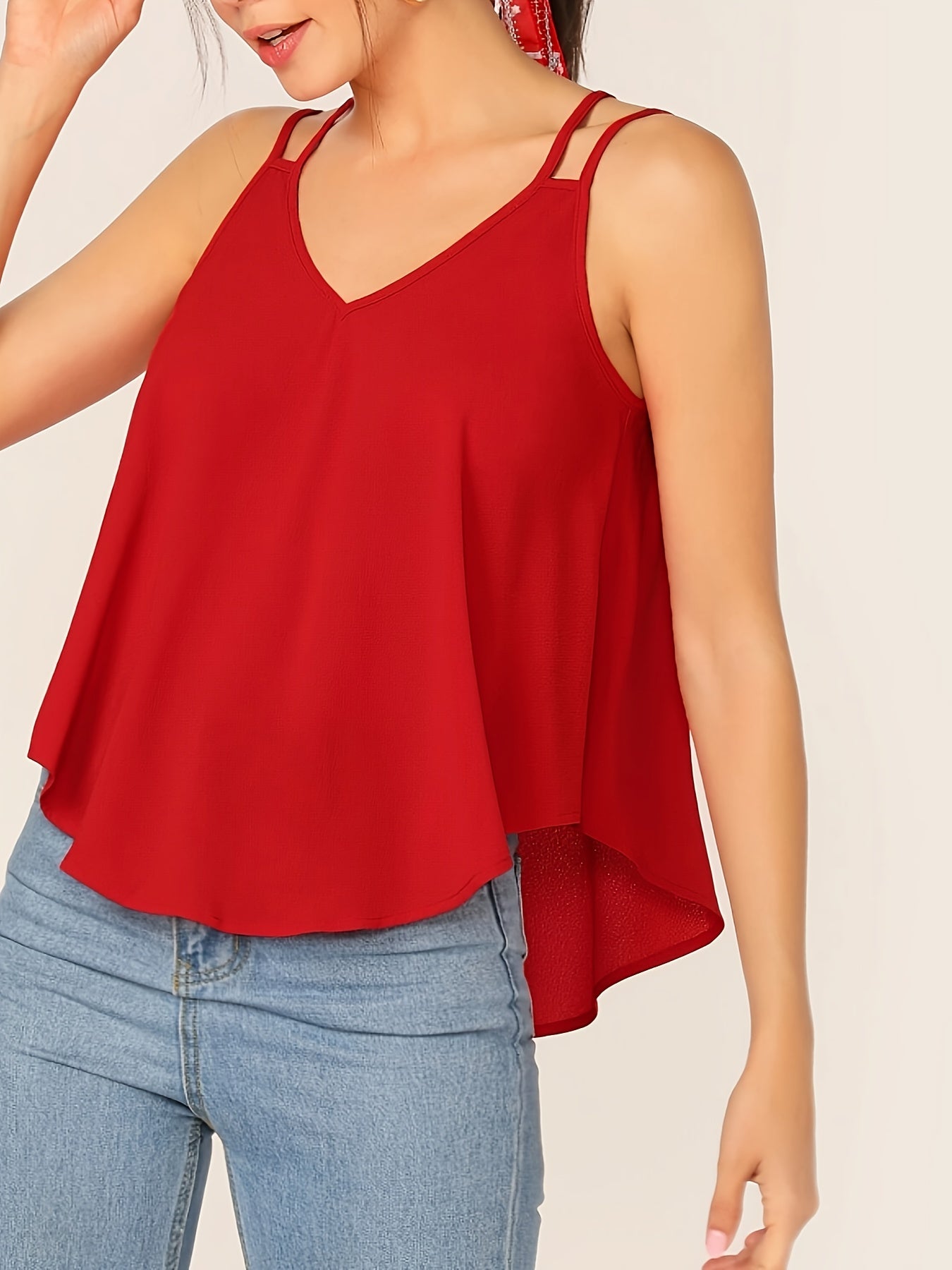 Camiseta sin mangas fluida de doble tirante para mujer, estilo casual chic