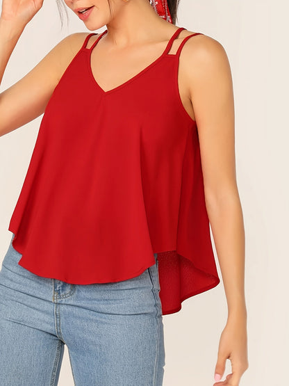Camiseta sin mangas fluida de doble tirante para mujer, estilo casual chic