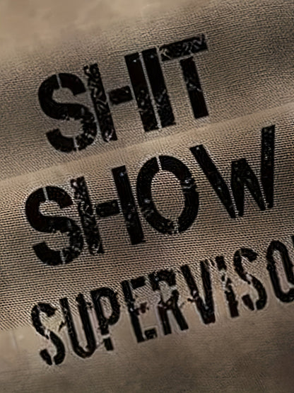 Vintage herenoverhemd met korte mouwen en humoristische opdruk – Casual zomerstijl supervisor « Shit Show »