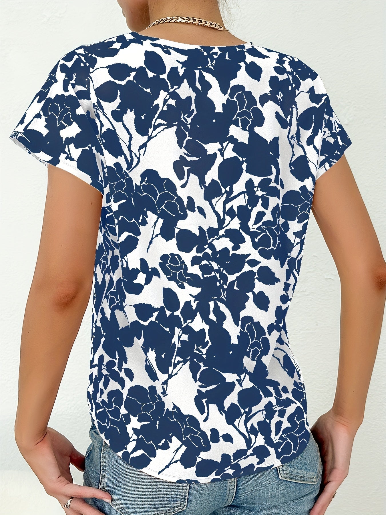 Blouse Femme Élégante Style Floral Col V pour Usage Quotidien et Professionnel