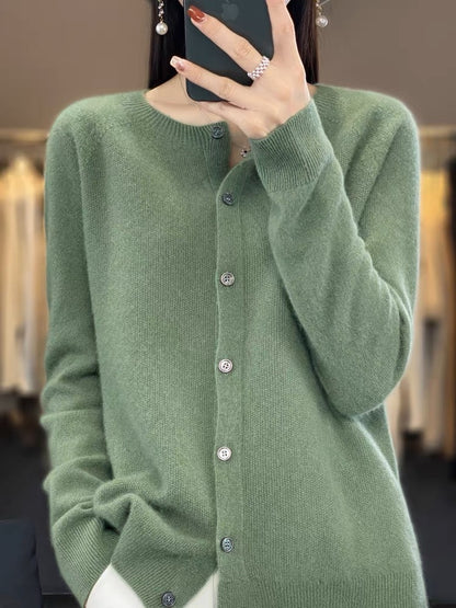 Danielle – Gilet en Laine Mérinos pour Femmes à Col Rond à Manches Longues en Cachemire