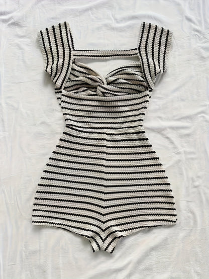 Combinaison Short Femme à Rayures Style Vintage Élégant Été