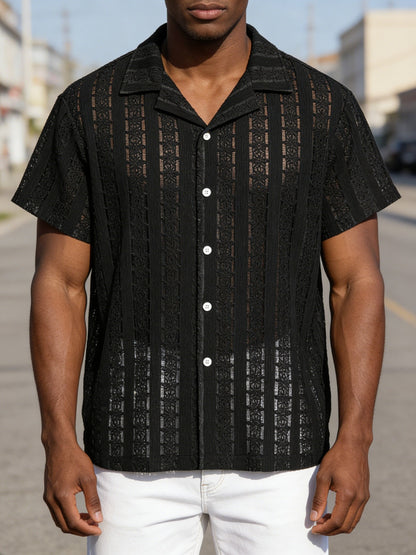 Camisa de vacaciones para hombre de manga corta, estilo resort, elegante y calada