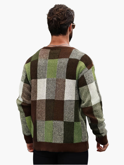 Pull décontracté à carreaux homme style automne/hiver col rond