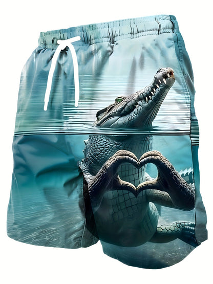 Costume da bagno uomo con stampa grafica coccodrillo stile casual
