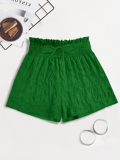 Short ample taille haute à smocks pour femme, style décontracté été