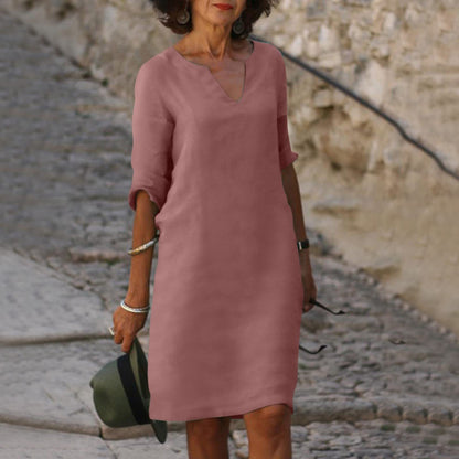 Imogen – Robe rétro en coton et lin à taille haute