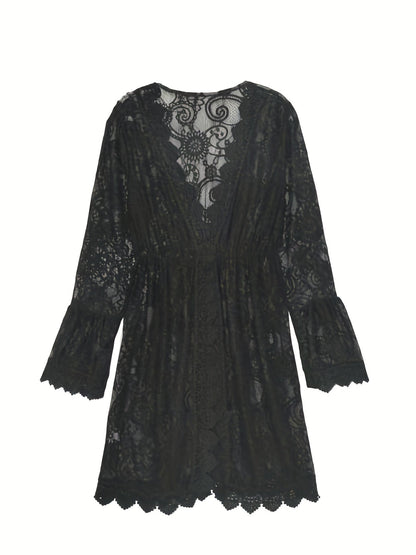 Túnica de playa chic para mujer estilo bohemio con mangas largas – ideal para vacaciones y la costa