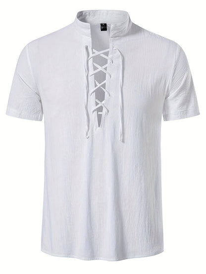 Camicia casual uomo maniche corte stile allacciato collo alla coreana per l'estate