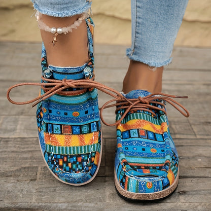 Vintage casual schoenen voor dames in mocassinstijl met etnische patronen