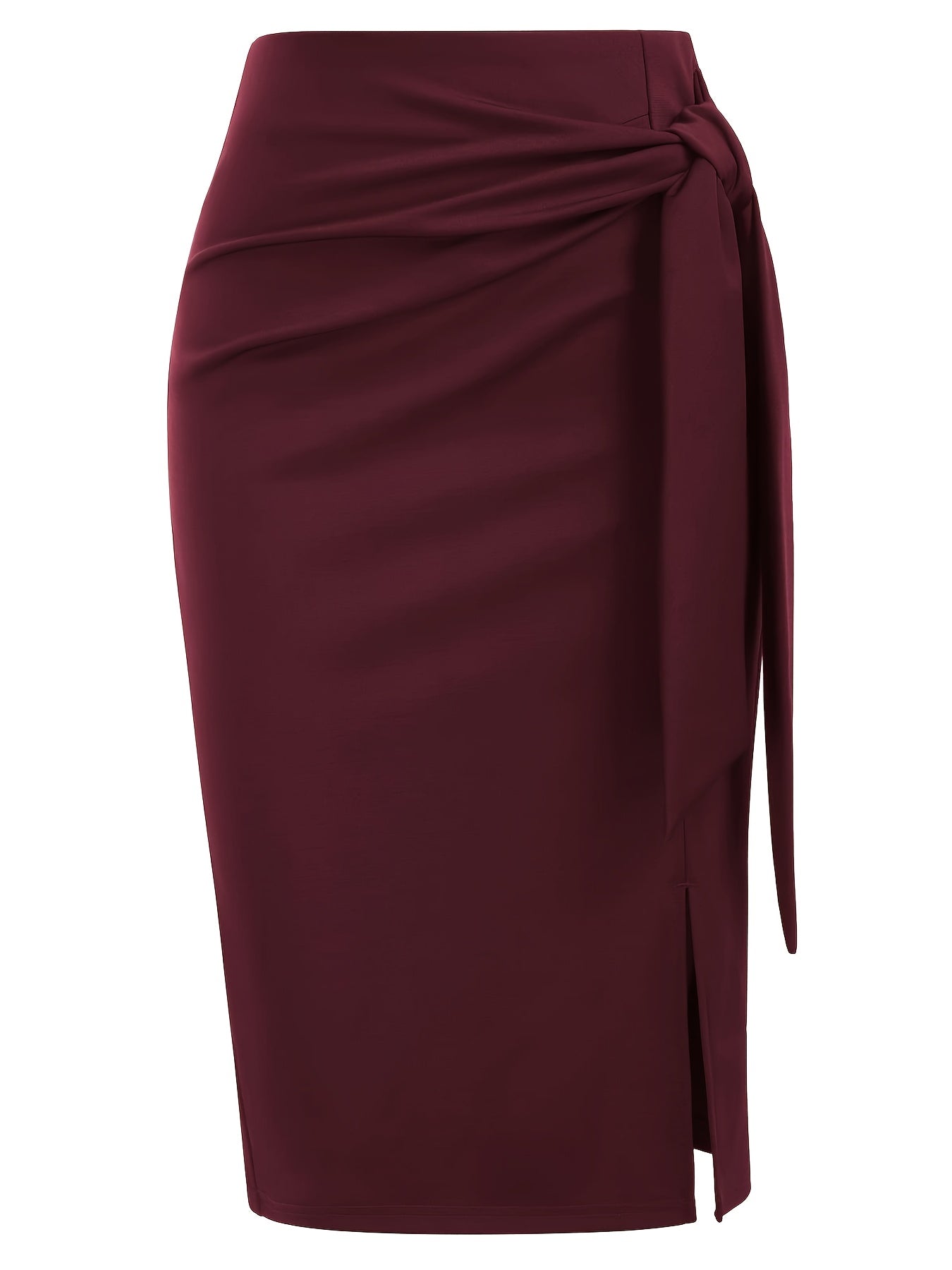 Jupe crayon élégante femme nouée à la taille, fente latérale, style bureau ou soirée