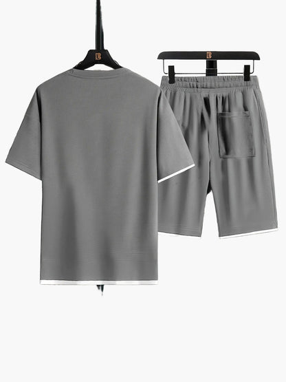 Conjunto informal para hombre de dos piezas camiseta holgada y pantalón corto estilo urbano ideal para descanso y salidas