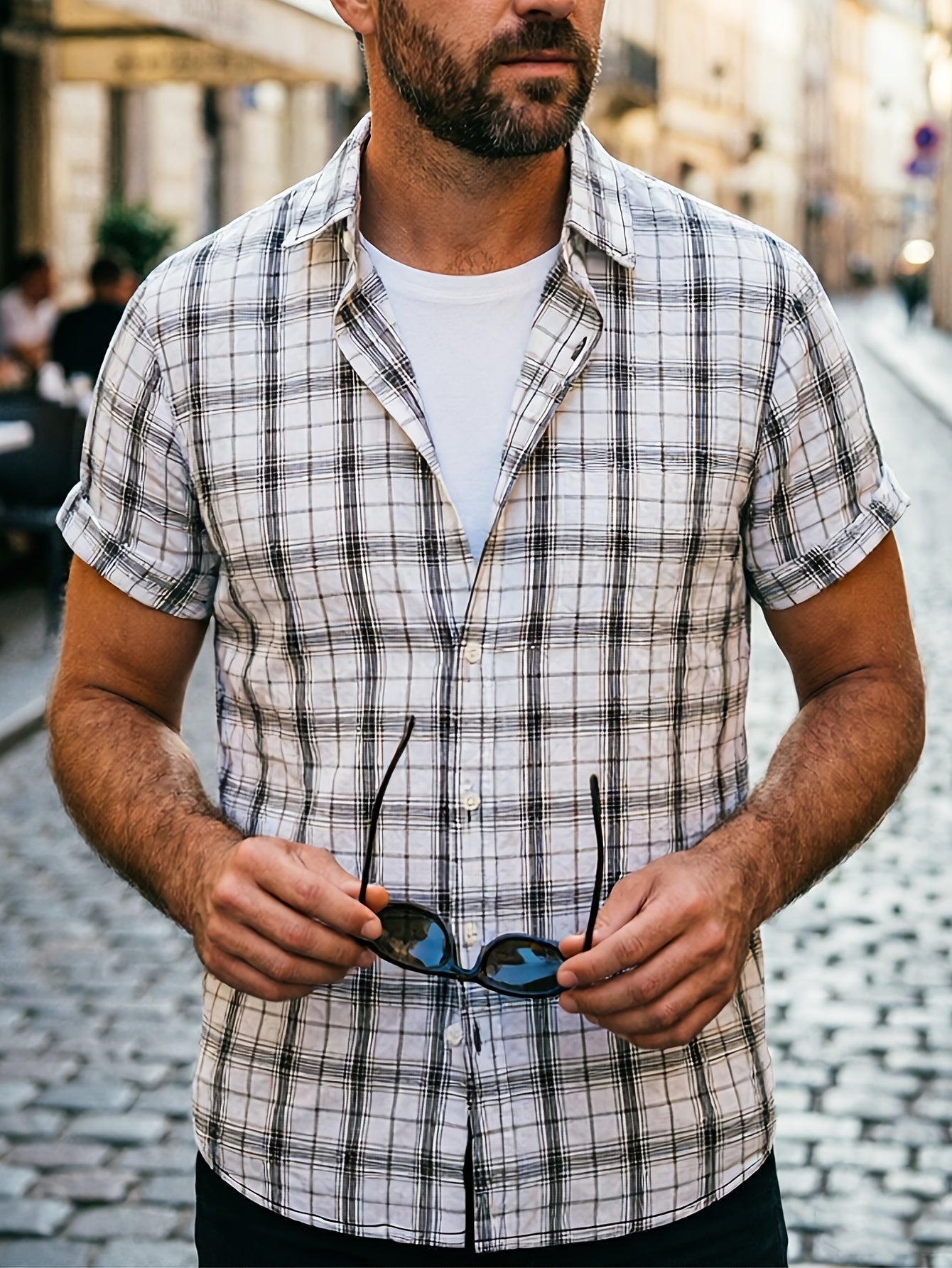 Chemise décontractée à carreaux pour homme – Style estival polyvalent