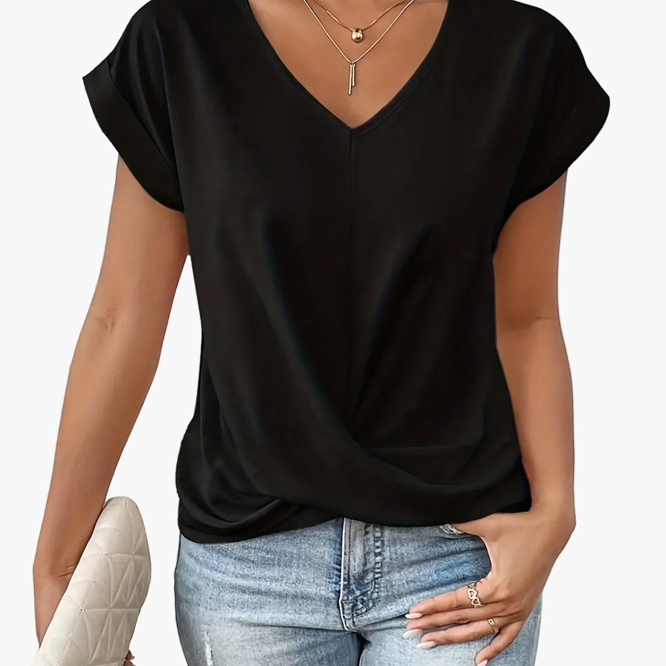 Elegant Women's Blouse Casual Style V-Neck Short Sleeves for Office and Outings