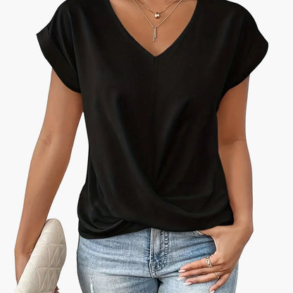 Elegant Women's Blouse Casual Style V-Neck Short Sleeves for Office and Outings