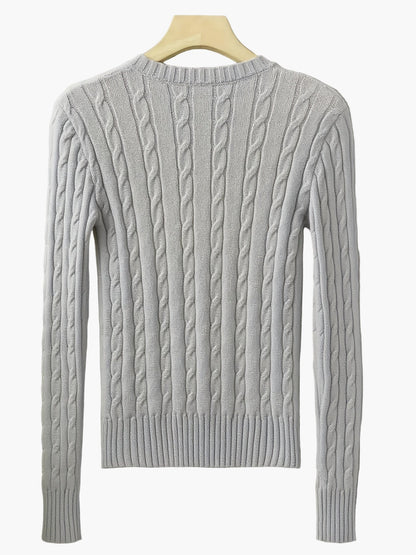 Pull Femme Style Casual à Col V et Motif Câble - Élégance Quotidienne