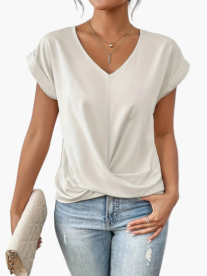 Maglietta informale con scollo a V da donna - Stile elegante e versatile, ideale per tutti i giorni e uscite