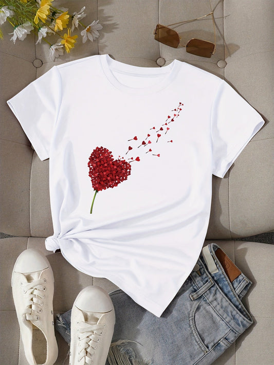 T-shirt Donna Stile Casual con Stampa Cuore Volante per un Look Estivo e Moderno