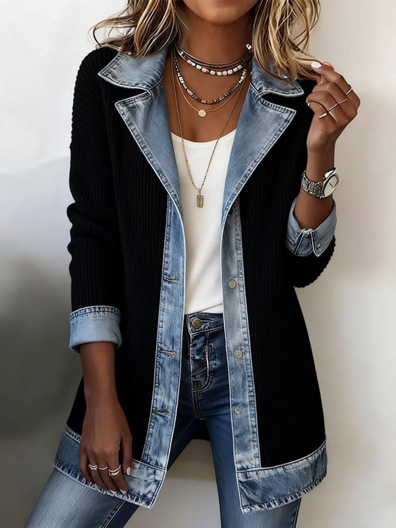 Elegant blazer-vest til kvinder i urban chic stil med kontrastfarvede revers