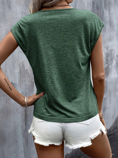 Dames T-shirt met V-hals en hartmotief, zomerse stijl