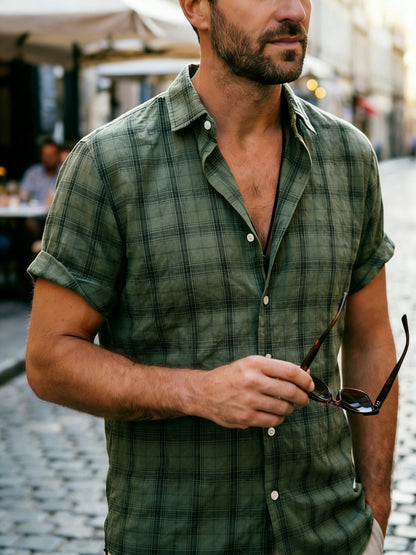Chemise décontractée à carreaux pour homme – Style estival polyvalent