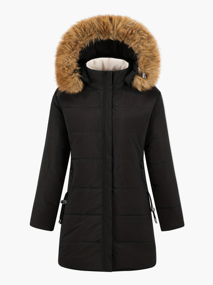 Manteau d'hiver femme style parka avec capuche en fausse fourrure – Élégance chic pour temps froid