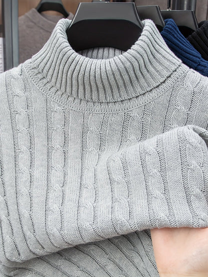 Pull à col roulé torsadé style décontracté pour homme - Manches longues, usage quotidien