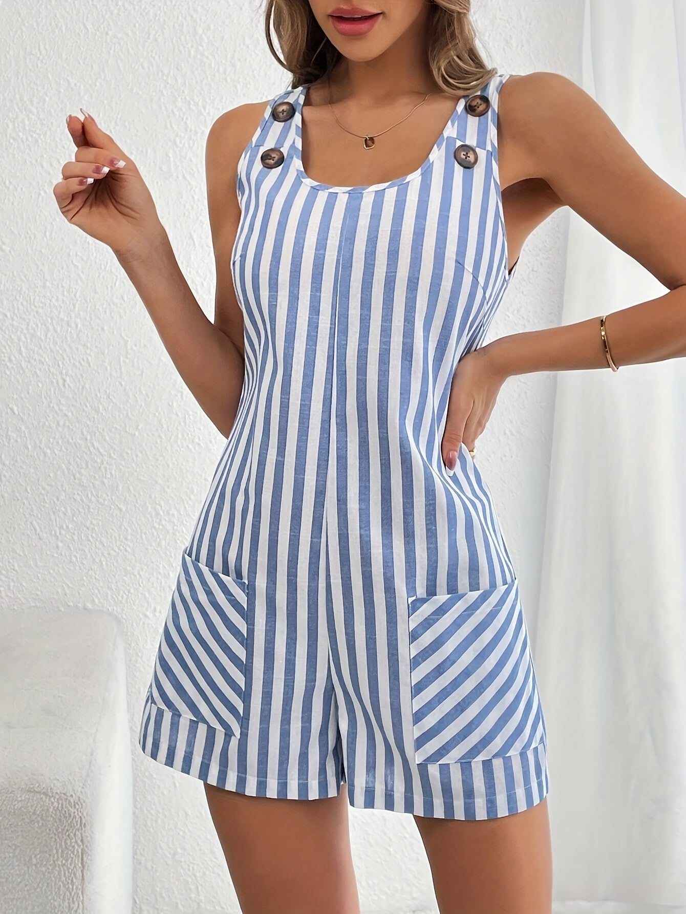 Women's short striped casual summer romper