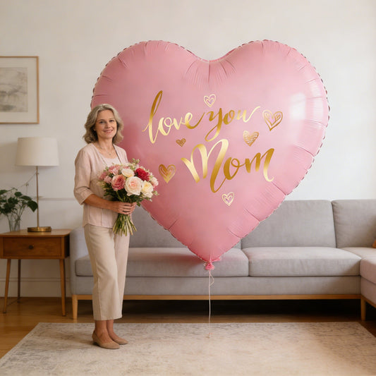 Ballon géant en forme de cœur avec message 'Love You Mom' – Décoration élégante pour la fête des mères, femme